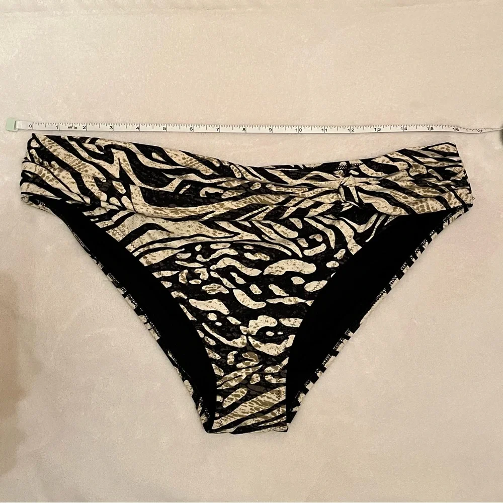Lascana Ruched Zebra Print Bikini Bottom size 8 Grey Black Cream Brown Beach - Picture 9 of 9